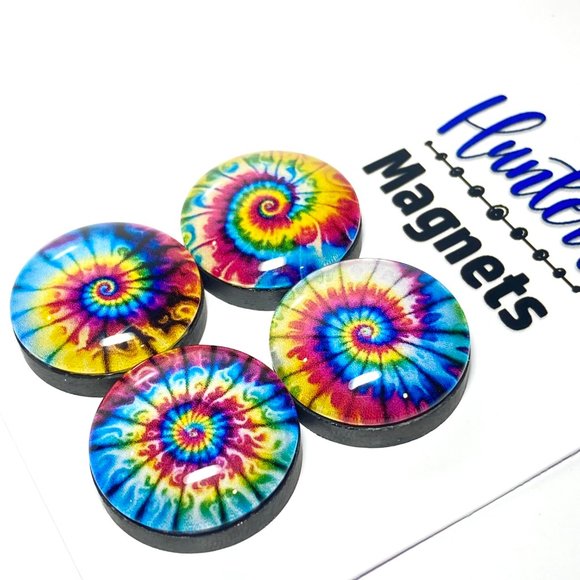 Set of 4 Magnets - Tie Dye Boho 60's 70's Glass Refrigerator Kitchen Whiteboard - Picture 3 of 3